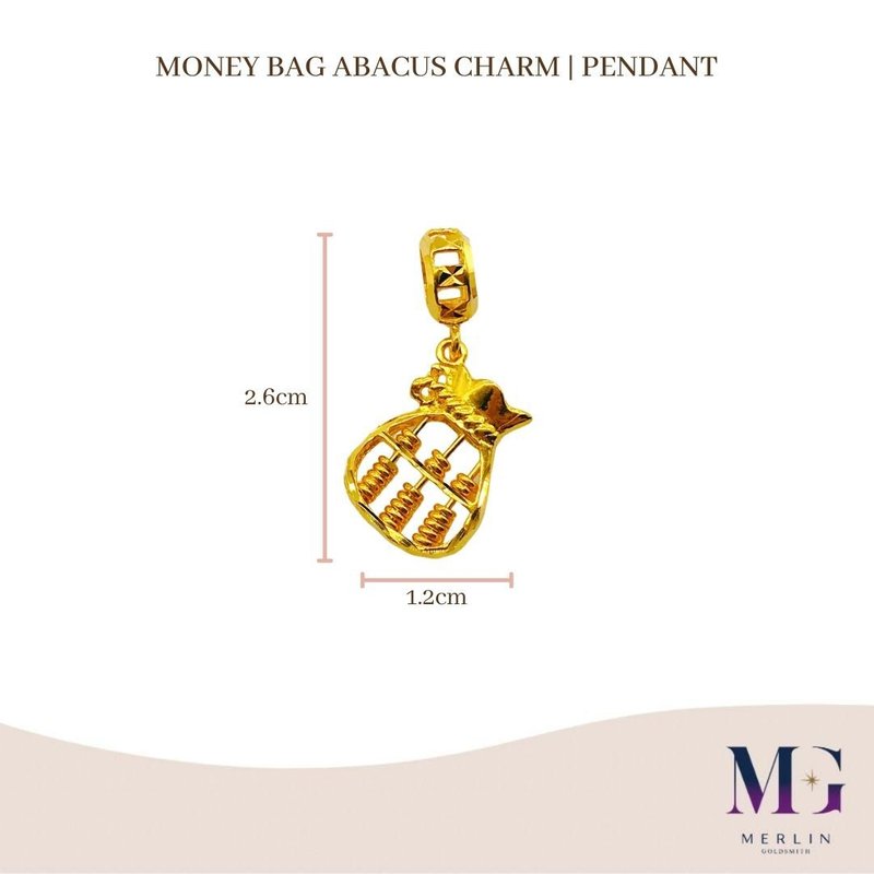 916 GOLD MONEY BAG ABACUS CHARM / PENDANT